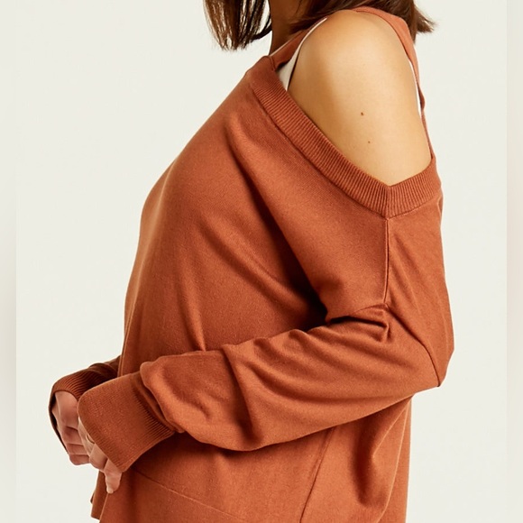 Planet Pima Cotton Cut Away Sweater Size Relaxed  Fit M Boxy Cropped Preowned - Picture 2 of 12